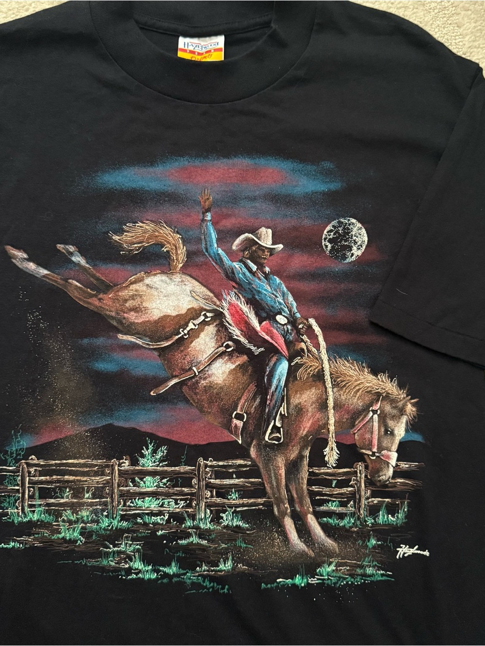 Single Stitch Vintage Black Graphic Rodeo Tee - Cowboy Print